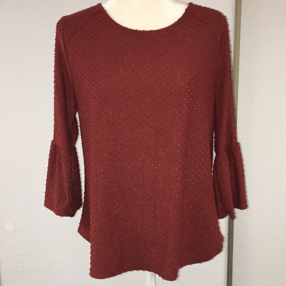 Burnt Sienna ruffled sleeve top